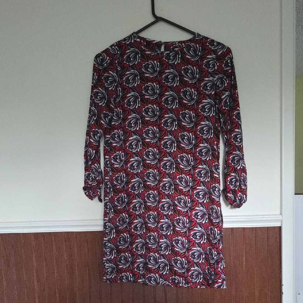 LOFT Red and Black Floral Long Sleeve Dress